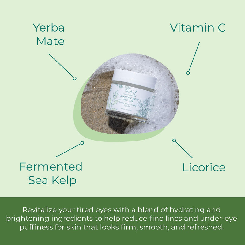 Vitamin C Kelp Eye Gel Toning & Age Defying Skincare for Puffiness, Under Eye Bags & Dark Circles Cooling Youthful Glow for Women & Men - 1 Oz