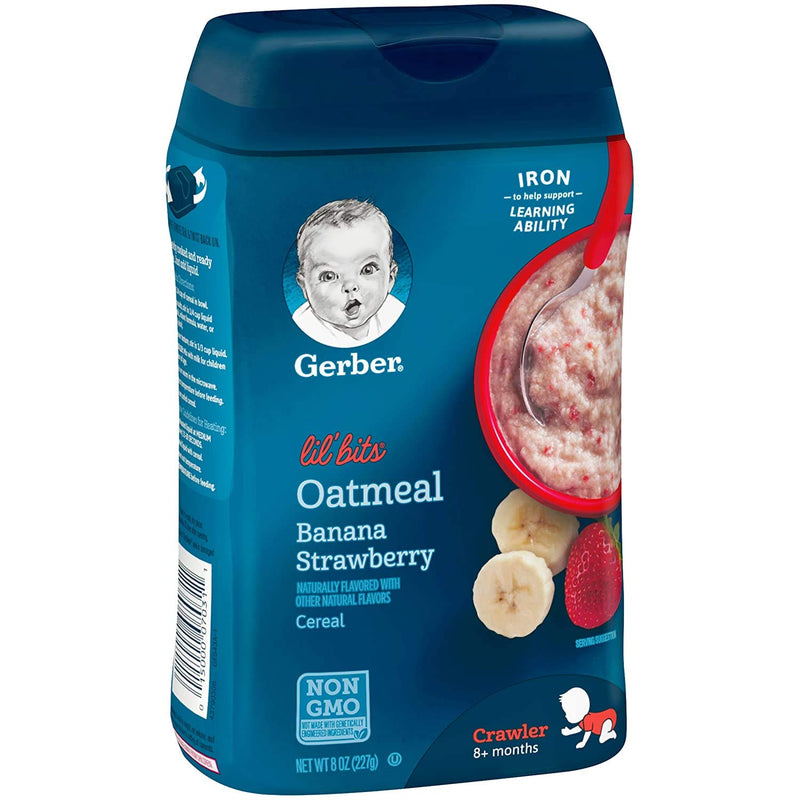 Gerber Lil' Bits Baby Cereal, Oatmeal Banana Strawberry, 8 Ounce (8 oz (Pack of 2))