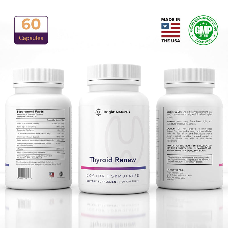 Thyroid Renew Supplement - Women’s Thyroid Support for Focus and Energy with Zinc Selenium Copper and Thyroid Superfoods - Made in The USA, 60 Capsules