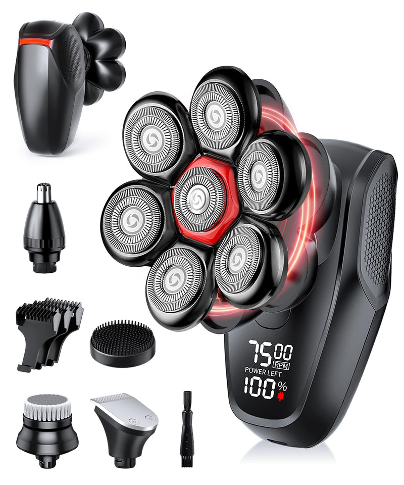 [Australia] - Head Shaver for Bald Men - 7D Magnetic Rotary Electric Razor, IPX8 Waterproof for Wet & Dry Use, with LED Display, USB-C Charging & 5-in-1 Grooming Kit Black 