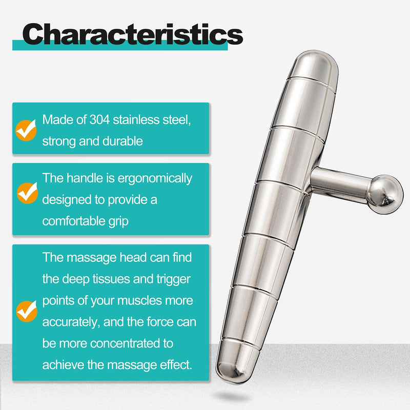 [Australia] - 2 in 1 Trigger Points Massage Tool Stainless Steel T-Bar Deep Tissue Massage Tool for Pain Relief Full-Body Fascial Relaxation – Ideal for Shoulders, Neck, Legs, and Arms – Perfect for Sports Therapy Medium size 