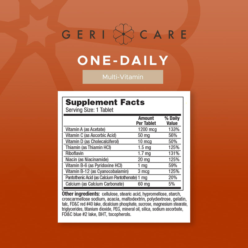 GeriCare One-Daily Multi-Vitamin Tablet, 1000 Count Adult Multivitamin Supplement for Men & Women | Easy-to-Take Dietary Supplement with Vitamins A, C, D3, B, Calcium| Vitamin & Mineral Complex 1000 Count (Pack of 1)