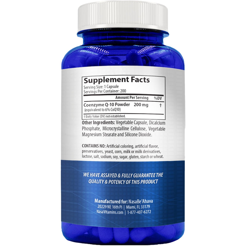 CoQ10 200mg Capsules | Vegan Friendly Coenzyme Q10 200mg from Easy Absorption Ubiquinone Supplement for Skin Heart and Energy Support | Made in The USA in cGMP Facilities (200 Servings) 200 Count (Pack of 1)