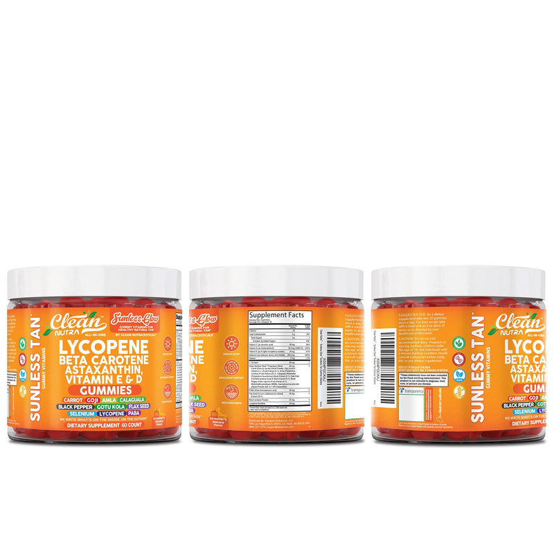 [Australia] - Clean Nutra Sunless Glow Gummies with Lycopene, Beta Carotene, Astaxanthin, Vitamin E and D - All-in-One Gummy Supplement for Daily Routine - 60 Count, Vegan, Non-GMO, Pectin-Based, Gluten-Free 