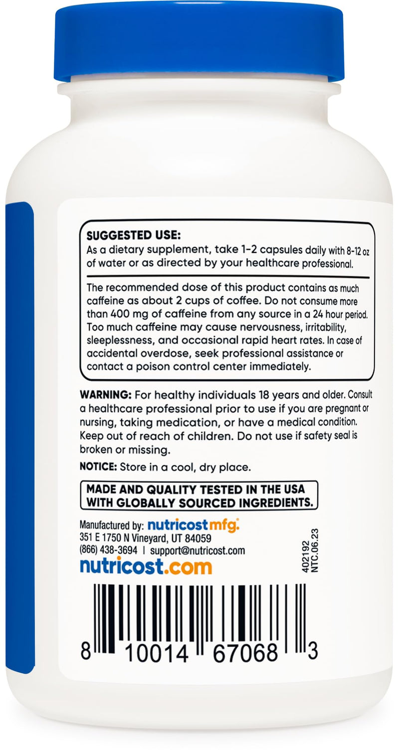 Nutricost Guarana 1000mg Serving, 150 Vegetarian Capsules - Natural Herbal Brazilian Caffeine Energizer Supplement 150 Count (Pack of 1)