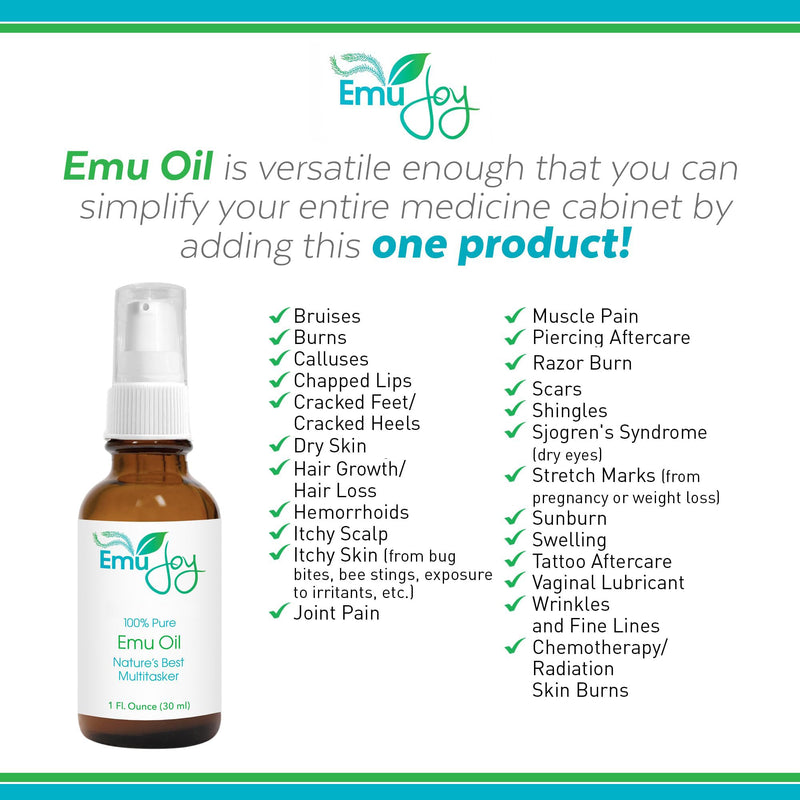 [Australia] - Emu Joy Emu Oil Organic - 100% Pure, Made in the USA - Emu for Skin, Face, Hair, and Nails, Piercing Bump Oil & Tattoo Aftercare (Old Packaging, 1 Fl Oz) Old Packaging 1 Fl Oz (Pack of 1) 