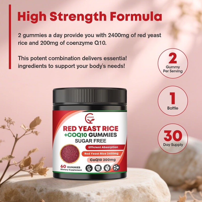 [Australia] - Red Yeast Rice with Coq10 Gummies, Red Yeast Rice 2400 mg with CoQ10 200 mg for Cholesterol Lowering Supplements, Sugar Free, Non-GMO, Vegan Heart Health Support ‚Äì 60 Counts 