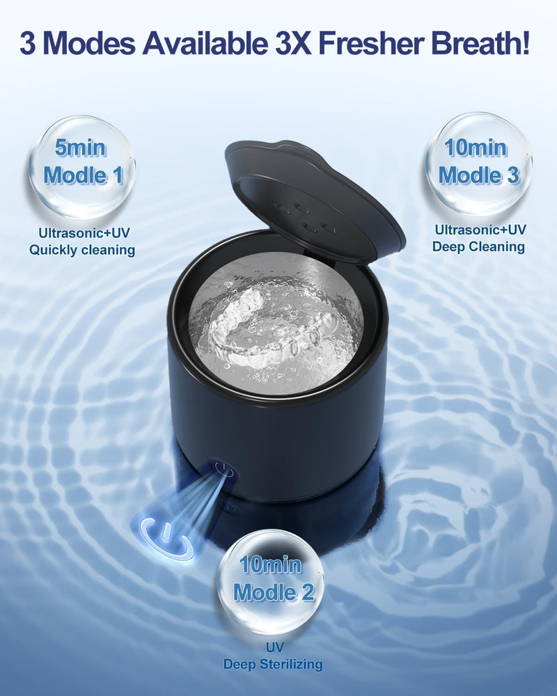[Australia] - Ultrasonic Retainer Cleaner, 48kHz Denture Cleaner, Retainer Cleaning Machine for Denture, Retainer, Aligner, Jewelry, Mouth Guard, Brace, Toothbrush, Pacifier, Razor, 3 Modes Jewelry Cleaner 200ML Black 