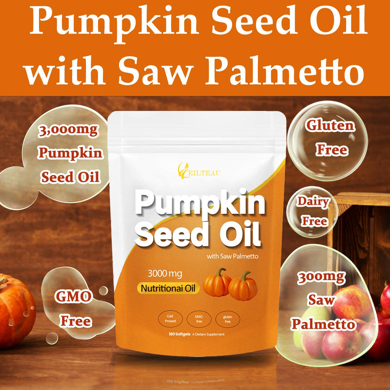 [Australia] - Pumpkin Seed Oil with Saw Palmetto,Nutrikiv Pumpkin Seed Oil,3000mg, Cold Pressed,Essential Fatty Acids & Phytosterols, Non-GMO,Supports Hair, Urinary, Bladder & Prostate Health 180 Softgels (1) 1 
