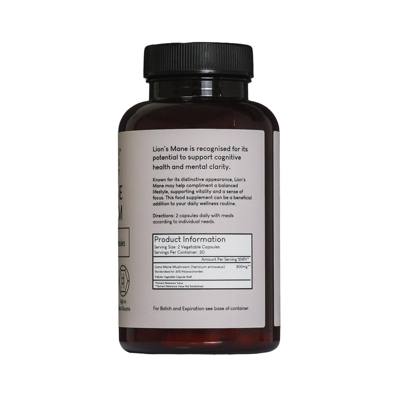 Harrogate Organics Lion's Mane Mushroom Supplement 60 Capsules - Natural Nootropic for Cognitive Boost, Memory Support & Mental Clarity