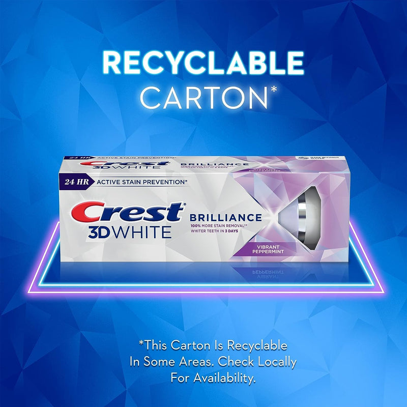 [Australia] - Crest 3D White Brilliance Teeth Whitening Toothpaste, Vibrant Peppermint, 3.5 Ounce (Pack of 3) 3.5 Ounce (Pack of 3) 