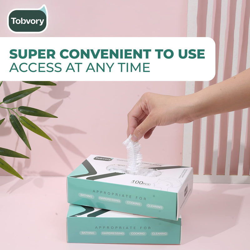 [Australia] - Disposable Shower Caps - 100PCS Shower Cap Tobvory Waterproof Plastic Shower Cap For Women Men For Hair - Extra Elastic Large Shower Caps For Bath, Hair Treatment, Conditioning In Home Hotel Travel 