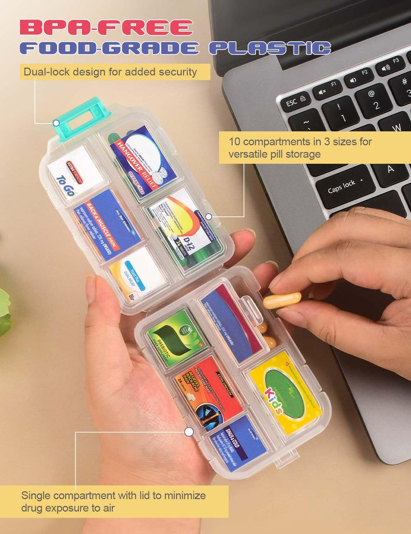 3 Pcs DIY Travel Pill Organizer with Labels Pocket Pharmacy, 3 Pill Box & 420 Medicine Labels, Portable Travel Essentials Mini Pill Container 7 Day Pill Case Storage Vitamin Fish Oil (Set A) Gray + Blue + White 3 PCS