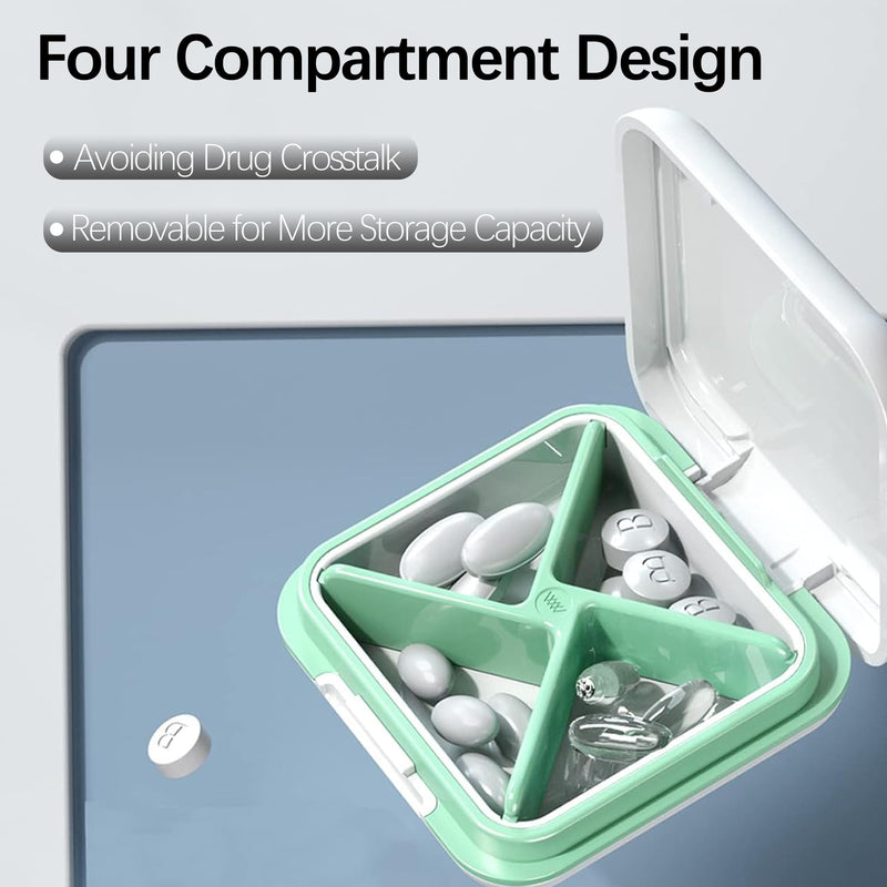 DUBSTAR Small Pill Box Travel Pill Case with 4 Compartments, S-Black | Daily Pill Organizer, Moisture Waterproof Pill Container for Purse, Daily Compact Medicine Holder for Vitamins & Medication