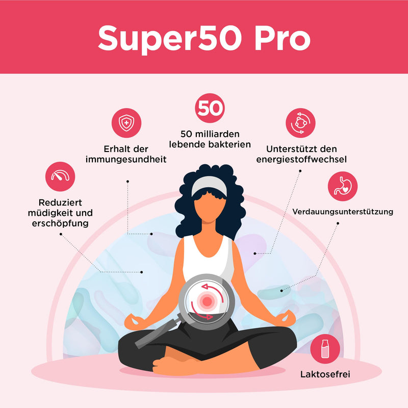 [Australia] - Healthspan Super50 Probiotic | Support for healthy intestinal flora with vitamin D3 and calcium | Reduces fatigue with vitamin B6 | High quality formula | Lactose free | Vegetarian | 60 capsules 