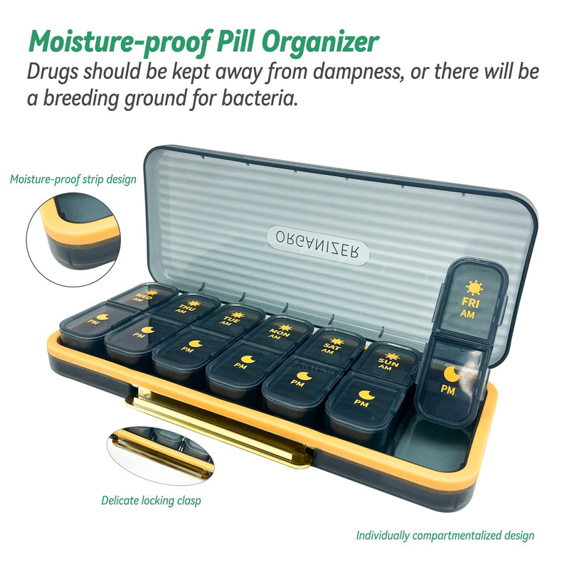 7-Day Pill case 2 Times a Day, Pill Organizer 2 Times a Day,Am Pm Daily Pill Case Travel Pill Organizer,Large Capacity Pill Organizer for Medicine Vitamin Fish,14 Cells 2 Times a Day Pill Organizer