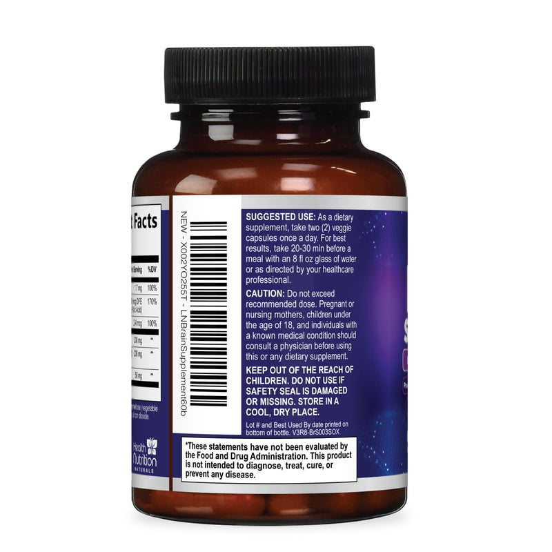 Brain Memory Supplement - 3X Strength Nootropics for Concentration, Clarity & Focus Support - Brain Health Cognitive Vitamins B6 & B12 with Phosphatidylserine & Folate, Brain Booster, 60 Capsules 60 Count (Pack of 1)