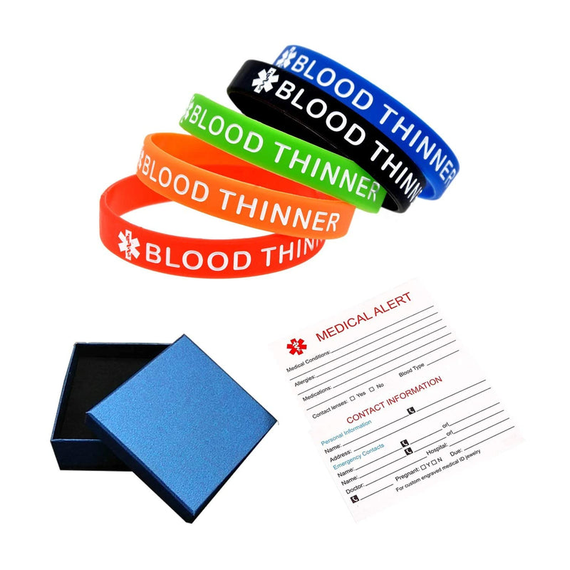 [Australia] - 5 Pack BLOOD THINNER Silicone Medical Alert Emergency Bracelet Wristbands 