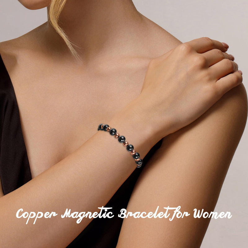 [Australia] - Copper Bracelets for Women Magnetic Bracelet as Boss Gifts for Women,Dainty Copper Jewelry with 3800 Gauss Magnets, Birthday Gifts for Her Stretch Bead Braclets Pulseras Para Mujer Women 6.5"-8.5" 
