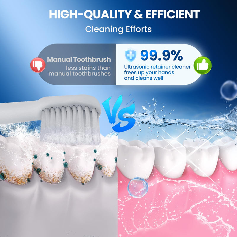 [Australia] - 45kHz Ultrasonic Retainer Denture Cleaner Machine, Fast Cleaning for Aligners, Mouth Guards, Braces, Toothbrush Heads & Jewelry, 200ML Dental Cleaning Pod, 4 Modes & Digital Timer (White) White 