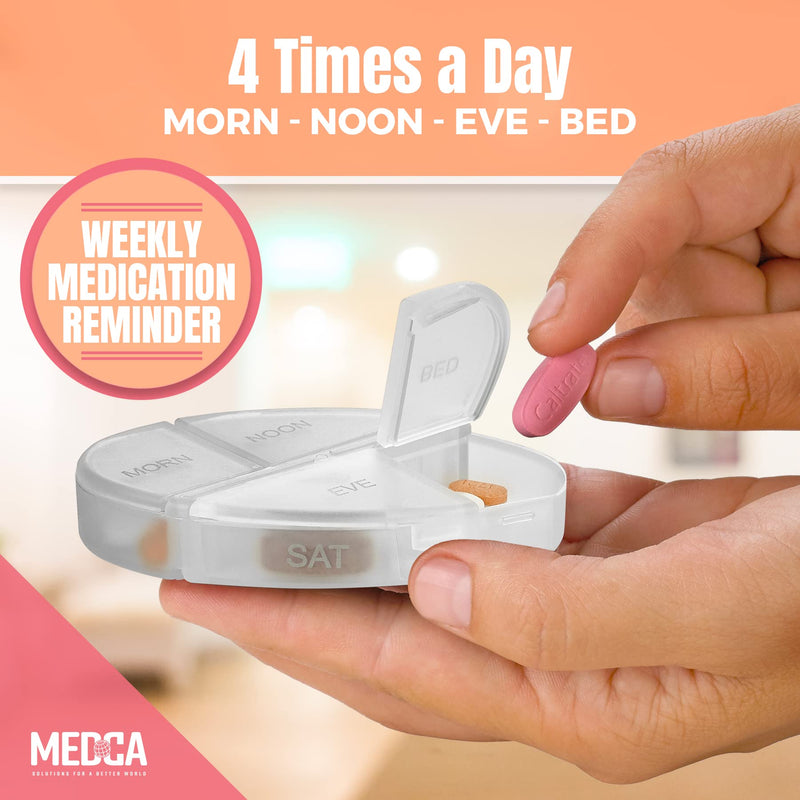 Stackable Daily Pill Organizer - Premium Weekly Medication Reminder with 7 Individual Stacking Cases - Weekly AM/PM Pill Box with 4 Times a Day, a Everyday Medicine Organizer for Vitamins, Silver 7 Count (Pack of 1)