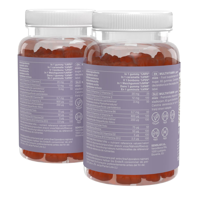 Multivitamin Gummies - with Biotin, Folic Acid, Vitamin C, Vitamin E and 6 Other Micronutrients - 120 Gummy Bears for 120 Days - Natural Strawberry Flavour - Tummy Tox Multivitamines Duo pack