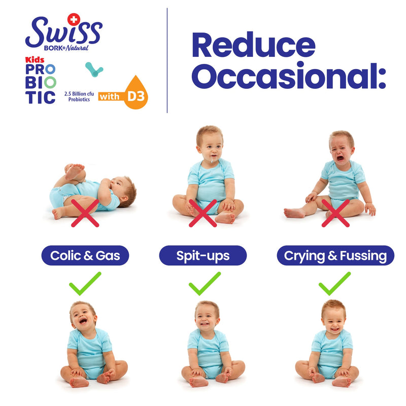 Swiss Bork Baby Probiotic Drops with Vitamin D3 — Kids Probiotics for Gut Health, Effective Digestive Support, and Colic Relief – 10ML & 45 Days’ Supply (Halal)