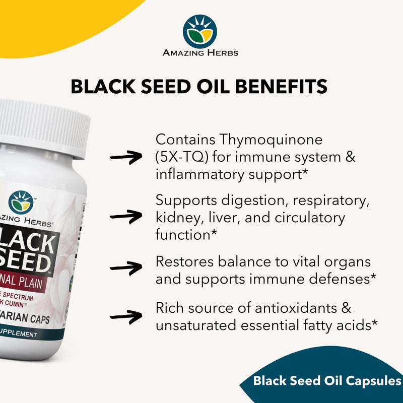 [Australia] - Amazing Herbs Whole Spectrum Black Seed Original Plain, Vegetarian Capsules - Gluten Free, Non GMO, Cold Pressed Nigella Sativa Aids in Digestive Health - 100 Count, 475mg 100 Count (Pack of 1) 