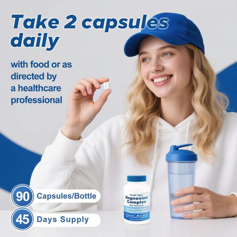 Magnesium Glycinate for Sleep, Extra Strength for Calm, 5-in-1 Complex Supplements as Glycinate, Citrate, Malate & L-Threonate with Vitamin B6, Ease of Swallow, High Absorption, 90 Vegan Capsules