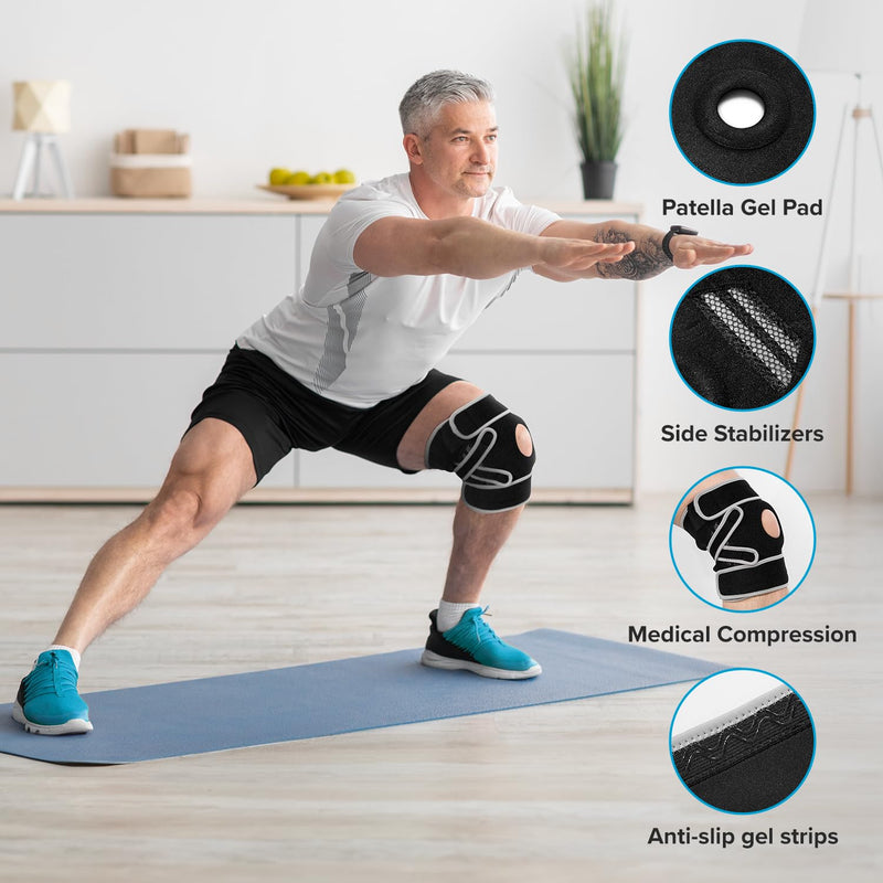[Australia] - POWERLIX Adjustable Compression Knee Brace for Men & Women, featuring Stabilizers & Patella Support, Optimal Recovery for Knee Pain, Medical Knee Sleeve for Arthritis, Weightlifting, Dance, Running Large Black with Strap 