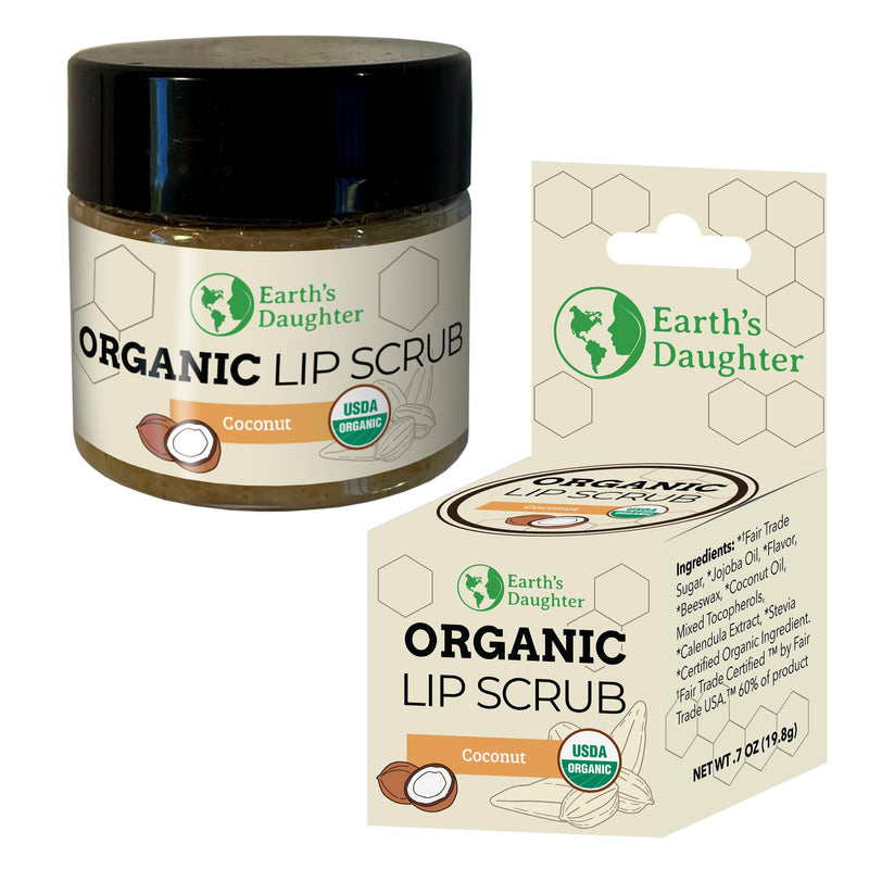 [Australia] - Earth's Daughter Organic Coconut Lip Scrub 0.7 oz - USDA Organic, Fair Trade, Sugar, Jojoba Oil, Beeswax, Coconut Oil, Calendula Extract Lip Scrub Coconut 