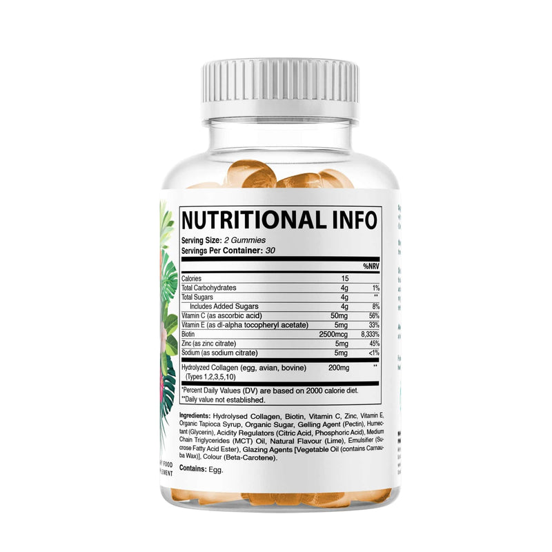 Vitamatic Hydrolyzed Collagen Gummies with Vitamin C, Zinc and Biotin, 200 mg - Healthy Skin Support - 60 Gummies