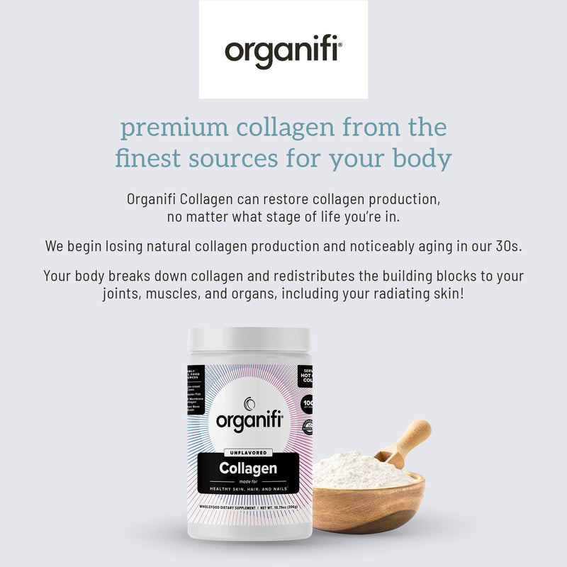 Organifi Unflavored Collagen Powder - Supports Stronger Skin, Nails, and Hair, 30 Servings 10.79 Ounce (Pack of 1)
