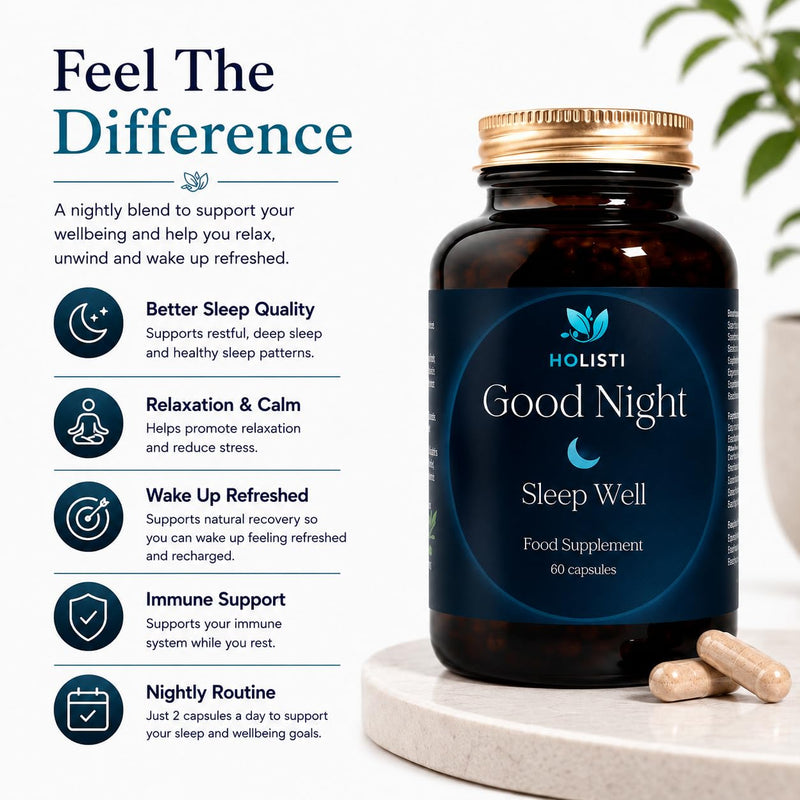 Goodnight Sleep & Stress Relief | Ashwagandha, L-Theanine & Reishi | Made in UK | Vegan Capsules | 30 Day Supply | Melatonin Free | Stress & Sleep Support