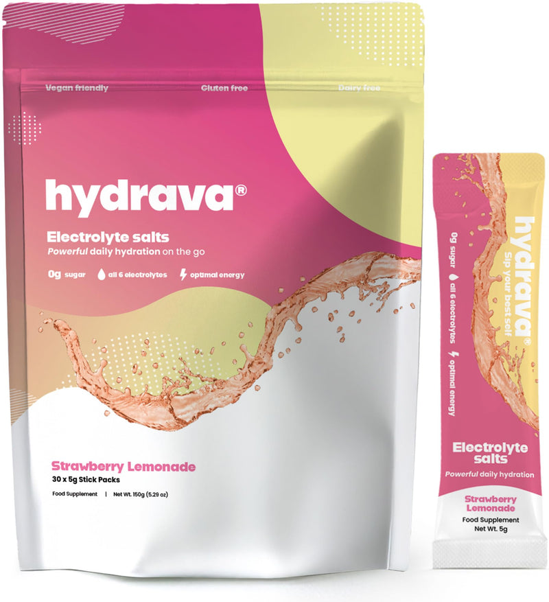 Electrolyte Sachets | 30 Pack | Sugar Free Electrolytes with Sodium, Magnesium, Vitamin C & More | Rehydration Powder with All Natural Flavours and Zero Sugar | Strawberry Lemonade