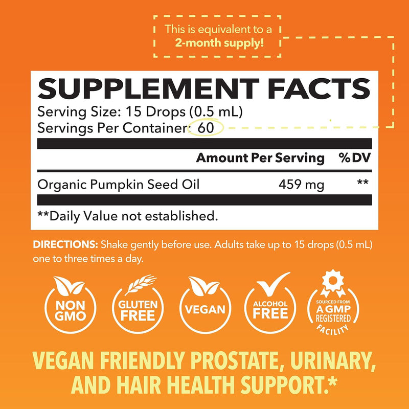 [Australia] - Pumpkin Seed Oil - USDA Organic - Cold Pressed for Hair, Prostate, and Hormone Support - 2 Month Supply - Liquid Drops for Men and Women - Vegan, Non-GMO, and Gluten Free - Unflavored, 1 Fl Oz 