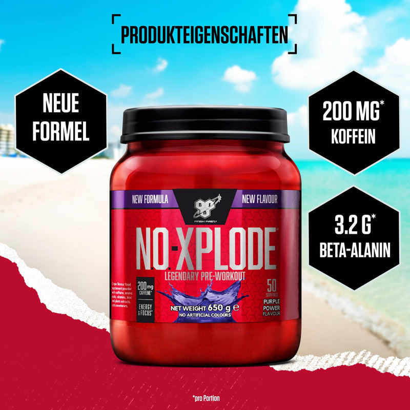 [Australia] - BSN Nutrition N.O.-Xplode pre-workout powder dietary supplement, more energy and concentration with caffeine, amino acids, vitamin C and zinc, Purple Power flavor, 50 servings, 650 g 