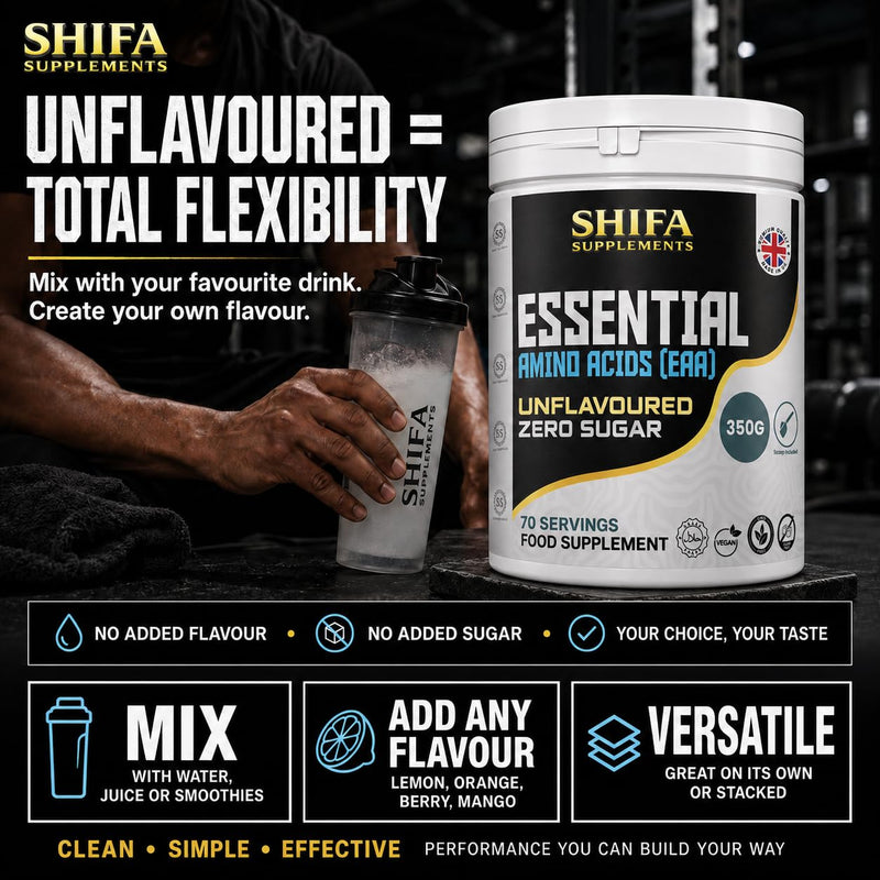 Essential Amino Acids (EAA) Powder 350g – Unflavoured | 70 Servings | Zero Sugar | Vegan | No Sweeteners, No Flavours, Clean Formula Amino Blend, Halal