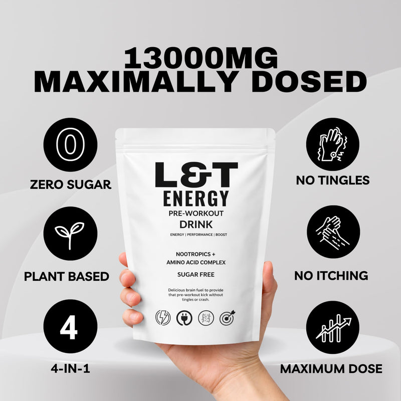 L&T Energy Pre Workout Powder - 13000mg with Caffeine, Creatine, Citrulline & Tyrosine - Sugar Free & No Tingles - Preworkout Energy Drink Men & Women (22 Servings, Watermelon) 22 Servings