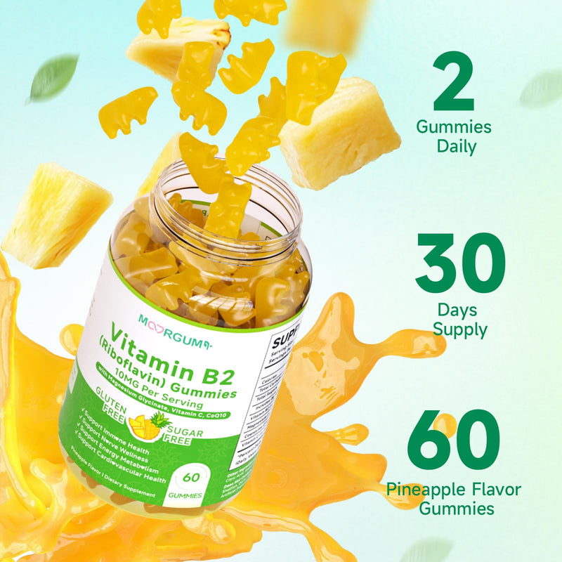 Vitamin B2 Gummies, 10mg Riboflavin Supplement for Kids & Adults, with Magnesium Glycinate, CoQ10 and Vitamina C, for Women and Men, Energy, Immune Wellness & Cellular Health Support, 120 Count 30 Count (Pack of 2)