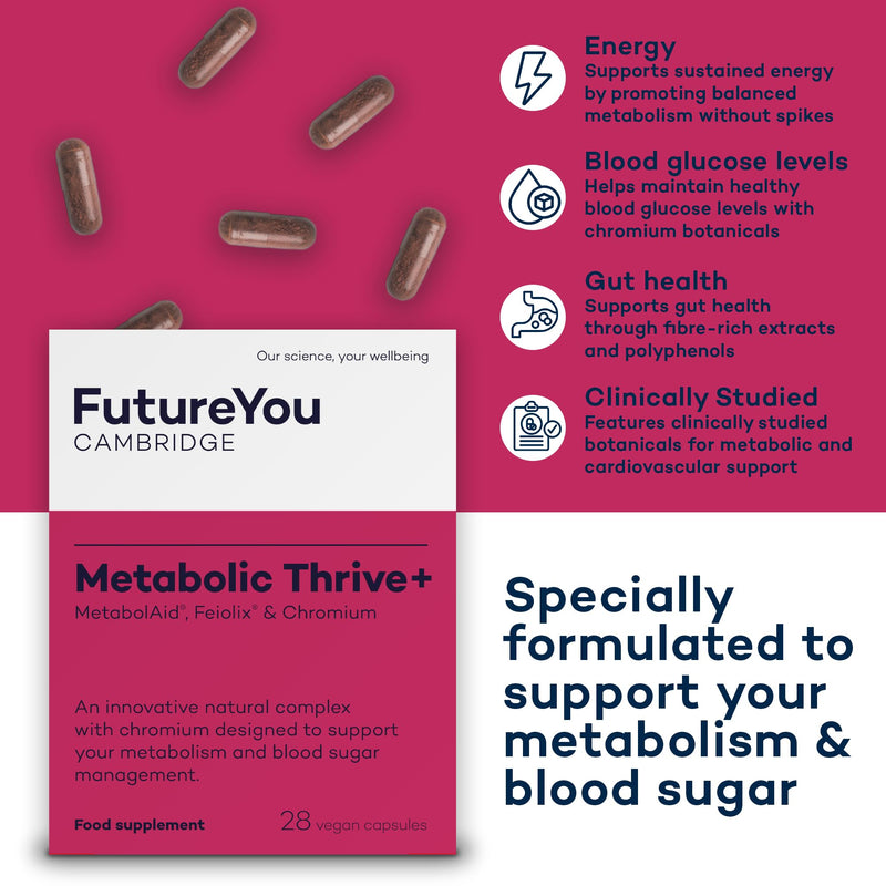 FutureYou Cambridge Metabolic Thrive – Metabolism & Blood Sugar Support with MetabolAid, Feiolix Feijoa Fruit & Chromium – Vegan, 28 Capsules