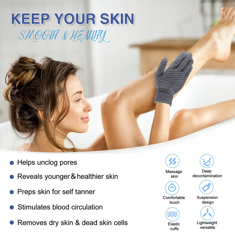 [Australia] - Yiclick Pack of 4 peeling gloves - exfoliating gloves, body peeling, body face, bath sponge, shower sponge, peeling loofah sponge, washcloth, back brush, bath accessories, 4 grey 