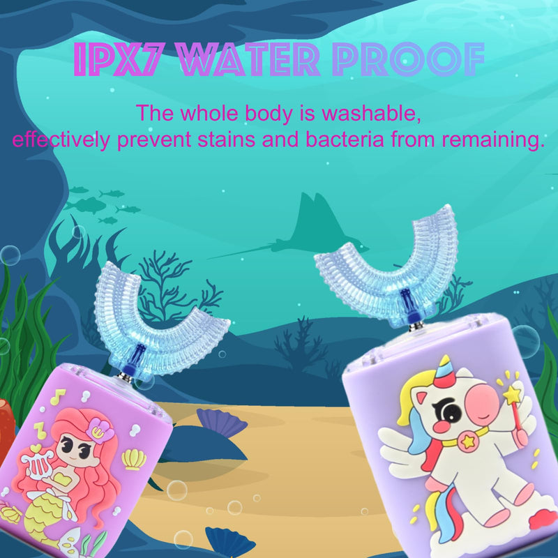 [Australia] - Kids Electric Toothbrush U Shaped Toddler Auto Sonic Toothbrushes with 5 Brush Head, Cartoon Unicorn Ultrasonic 360° Full Mouth Cleaning Automatic Toothbrushes for Children 2-7 Years Unicorn (Ages 2-7) 