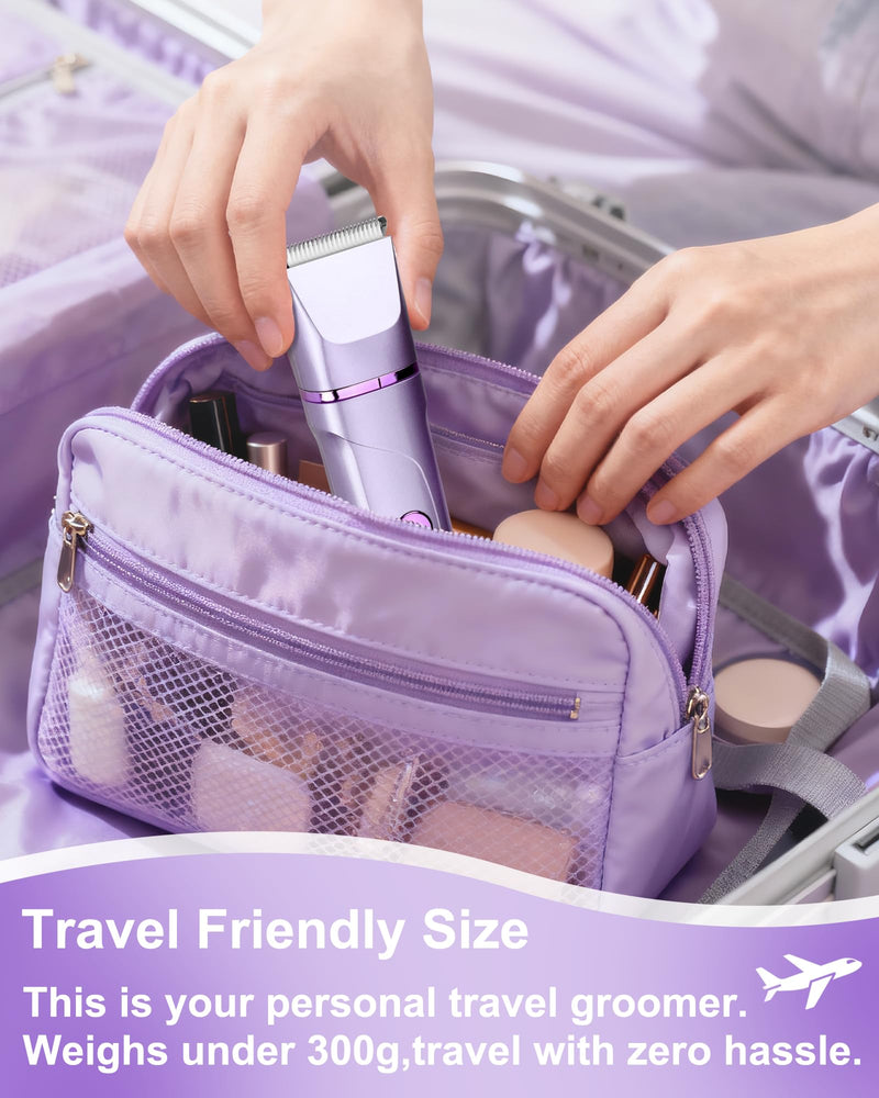 Bikini Trimmer for Women,Electric Razors for Women,Cordless Body Shaver for Trip, Body Groomer for Face, Legs,Bikini Line,Foil, IPX7 Waterproof&Easy Cleaning, Ceramic Blade, USB Charge Dock,Purple
