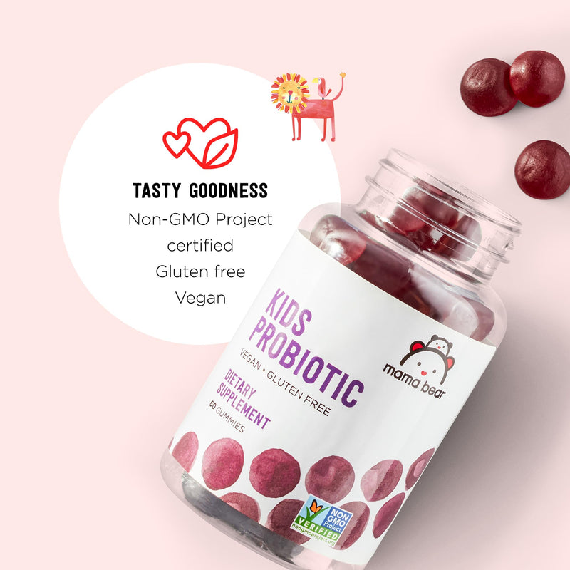 Amazon Brand - Mama Bear Vegan Probiotic, Berry, 60 Gummies, 1 Billion CFU per Gummy (Pack of 2) 60 Count (Pack of 2)
