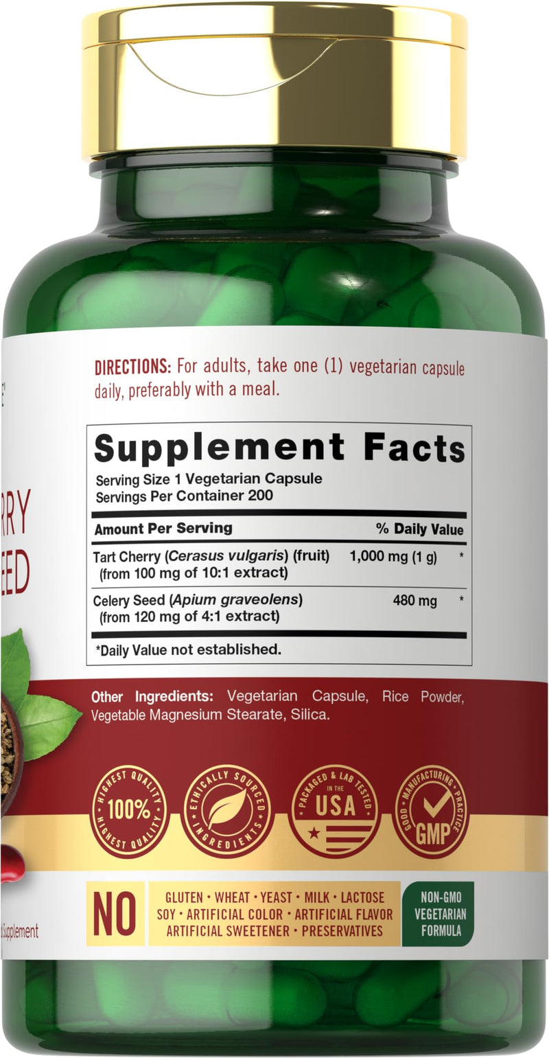 [Australia] - Carlyle Tart Cherry and Celery Seed Supplement | 200 Capsules | Vegetarian, Non-GMO, and Gluten Free 