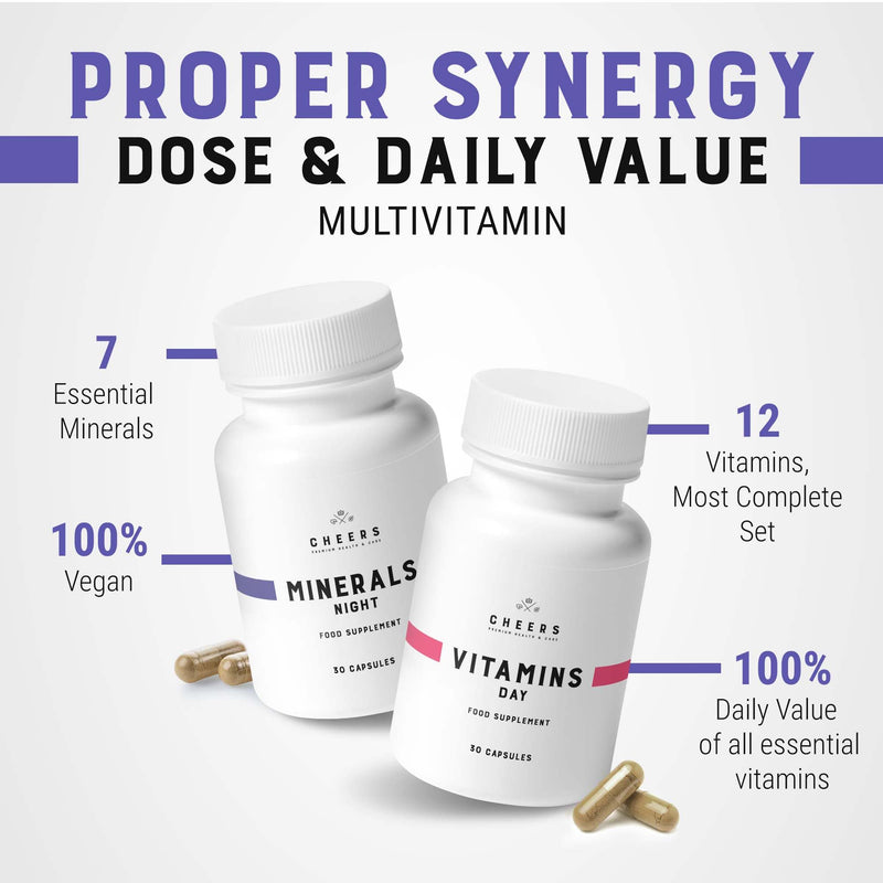 CHEERS-Vitamins Day & Minerals Night,30 Days Supply with 12Vitamins for Men & Women, Complete Multivitamins and Minerals, Health-Support Duo with Magnesium Supplements Plus Iron, Zinc and More