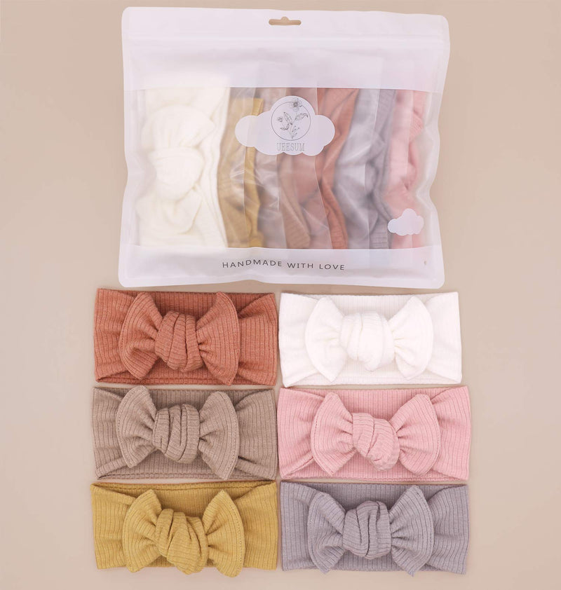 [Australia] - Baby Girls Headbands with Bows Infant Toddler Headwrap Hair Accessories Rib Knit Tie-on Headwrap 6 Count (Pack of 1) 