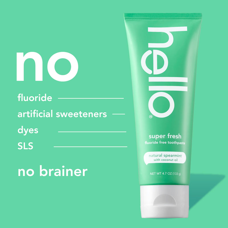 [Australia] - hello Super Fresh Fluoride Free Toothpaste, Toothpaste for Bad Breath, Helps Remove Surface Stains, Natural Spearmint, 3 Pack, 4.7 Oz Tubes 