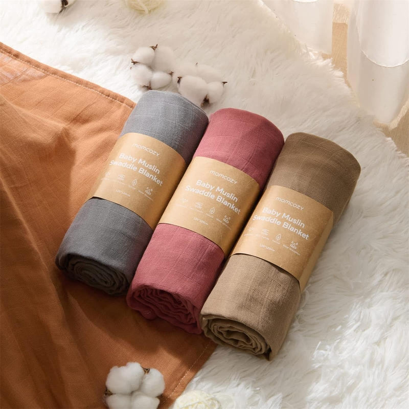 [Australia] - Momcozy Muslin Swaddle Blankets, Swaddle Blanket for Baby Boys and Girls, 4-Pack Breathable and Skin-Friendly Baby Receiving Blankets Swaddle Wrap, Baby Essentials, Registry & Gift, 47 x 47 inches Brown 